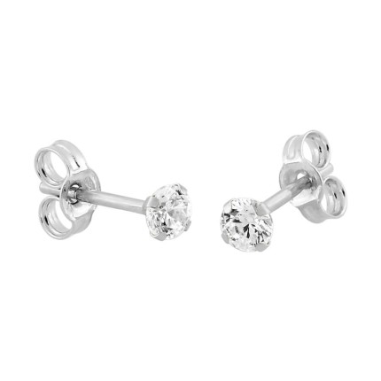 Pendientes en oro blanco 18K y circonita 3 mm