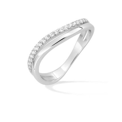 Anillo doble en plata, diseño ondulado con circonitas