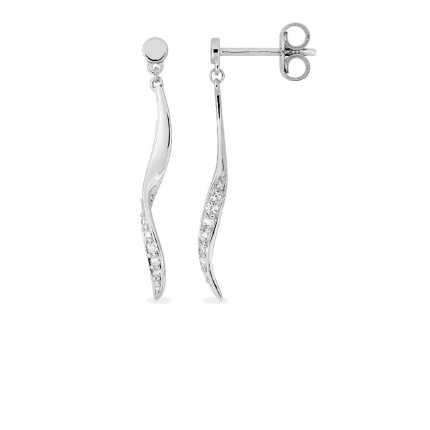 Pendientes de gota de onda de plata con circonitas