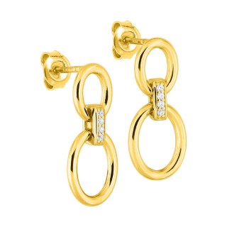Brincos pendentes banhados a ouro com dois óvais e zircónias cúbicas