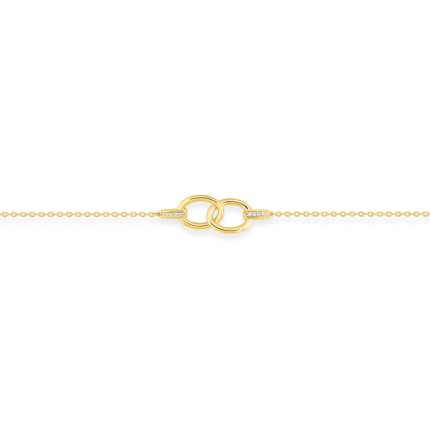 Pulsera bañada en oro con circonitas y anillos entrelazados