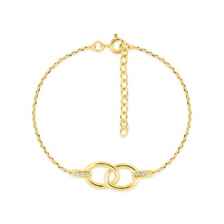 Pulseira banhada a ouro com zircónias e anéis entrelaçados