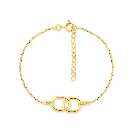 Pulsera bañada en oro con circonitas y anillos entrelazados