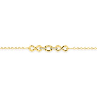 Pulsera bañada en oro con circonitas y motivos de infinito