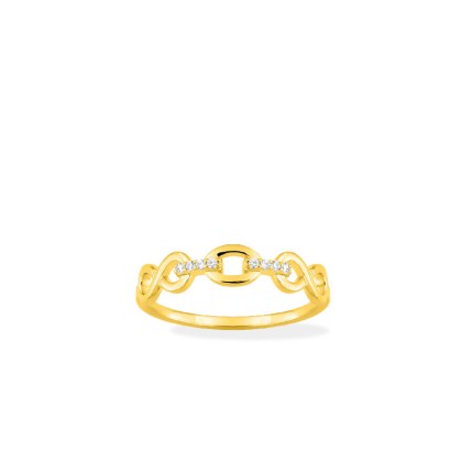 Anillo bañado en oro con circonitas y motivos de infinito