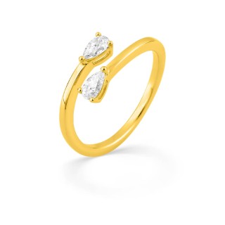 Anillo bañado en oro con circonita en forma de pera
