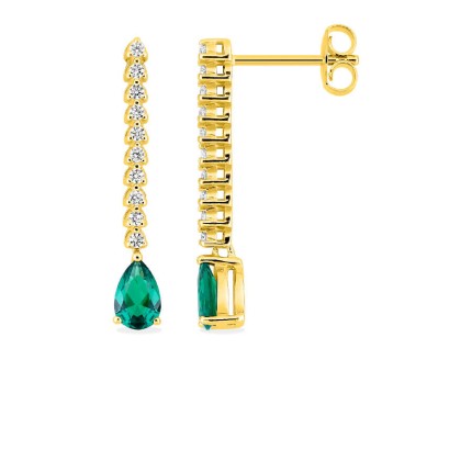 Brincos pendentes banhados a ouro com zircónias verdes e brancas