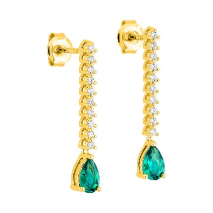 Brincos pendentes banhados a ouro com zircónias verdes e brancas