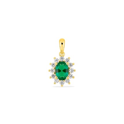 Colgante de sol bañado en oro con circonitas blancas y verdes