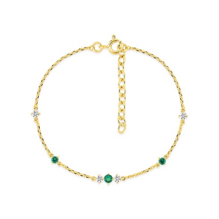 Pulsera bañada en oro adornada con circonitas verdes y blancos
