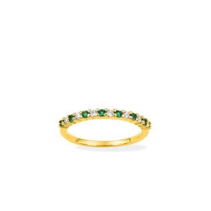 Anel banhado a ouro adornado com zircónias verdes e brancas