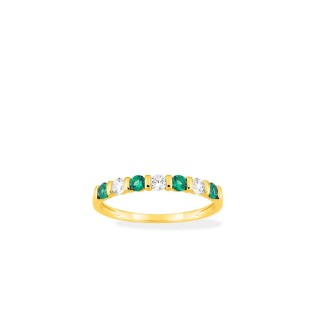 Anel banhado a ouro com zircónias brancas e verdes