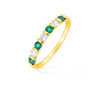 Anillo bañado en oro con circonitas blancas y verdes
