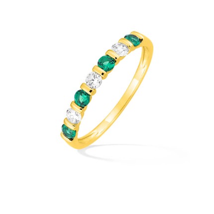 Anel banhado a ouro com zircónias brancas e verdes