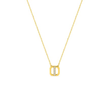 Colar em ouro amarelo 9K, com motivo quadrado e zircónias