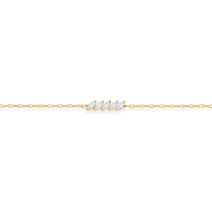 Pulseira em ouro amarelo 9K cravada com zircónias em forma de folha
