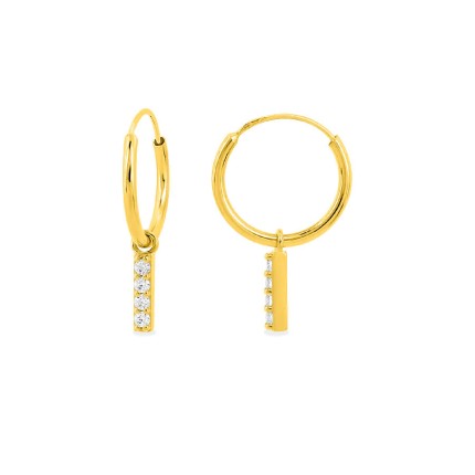 Brincos de argola em ouro amarelo 9K com charms e zircónias