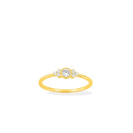 Anel em ouro amarelo 18K adornado com uma zircónia central acompanhado