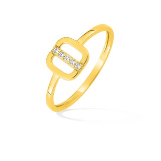 Anel de ouro amarelo 18K com zircónia branco geométrico