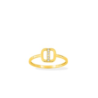 Anel de ouro amarelo 18K com zircónia branco geométrico