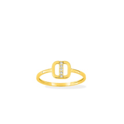 Anel de ouro amarelo 18K com zircónia branco geométrico
