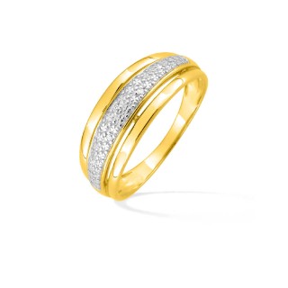 Anel em ouro bicolor 9K banda de diamante 0.02CT