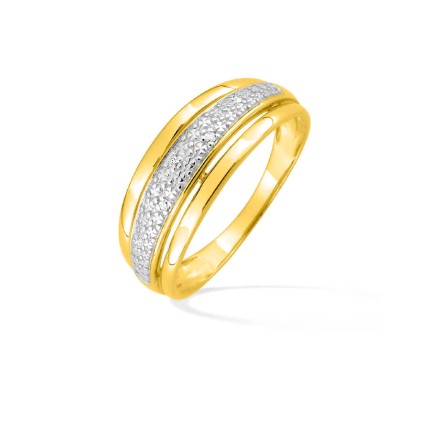 Anel em ouro bicolor 9K banda de diamante 0.02CT