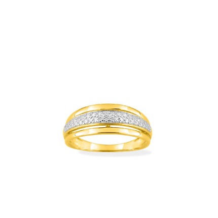 Anel em ouro bicolor 9K banda de diamante 0.02CT