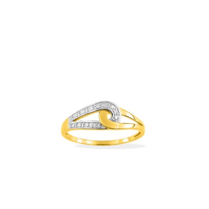 Anillo oro amarillo 9K entrelazado bicolor diamante 0.001CT