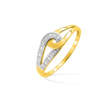 Anel em ouro bicolor 9K entrelaçado diamante 0.001CT