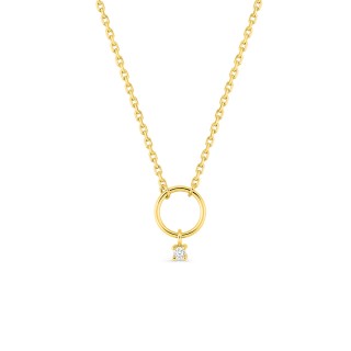Colar de fantasia circular em ouro amarelo 18K com diamante de 0,01 ct