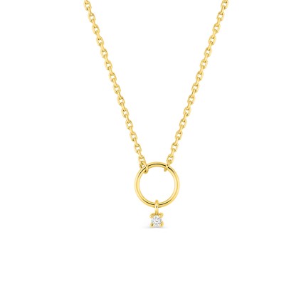 Colar de fantasia circular em ouro amarelo 18K com diamante de 0,01 ct
