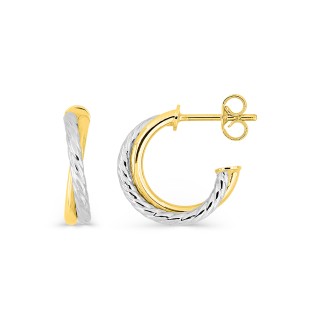 Brincos meia-argola bicolores 10 mm ouro amarelo 9K e ródio