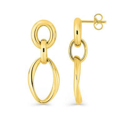 Brincos pendentes em ouro amarelo 9K em formato de anel com corrente elegante