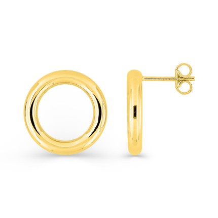 Pendientes de botón círculo en oro amarillo 9K, 14 mm