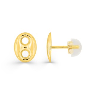 Pendientes de botón grano de café de oro amarillo 9K, 10 x 8 mm
