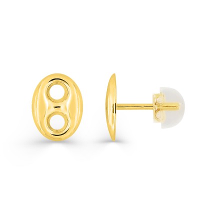 Pendientes de botón grano de café de oro amarillo 9K, 10 x 8 mm