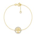 Pulseira em ouro amarelo 9K e ródio, símbolo da árvore da vida e zircónia