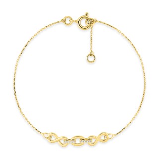Pulseira infinita em ouro amarelo 9K com zircónia, 8x4 mm