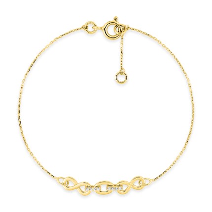 Pulseira infinita em ouro amarelo 9K com zircónia, 8x4 mm