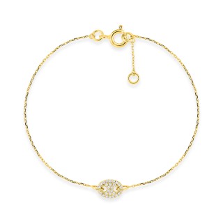 Pulsera de oro amarillo 9K, motivo grano de café y circonitas