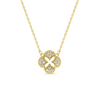 Colar de trevo estilizado em ouro amarelo 9K com zircónia