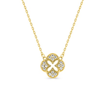 Colar de trevo estilizado em ouro amarelo 9K com zircónia