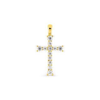 Colgante cruz de oro amarillo 9K con pavé de circonitas 16 x 10 mm