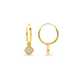 Aros de oro amarillo 9K con dijes motivo "rombo" y circonitas