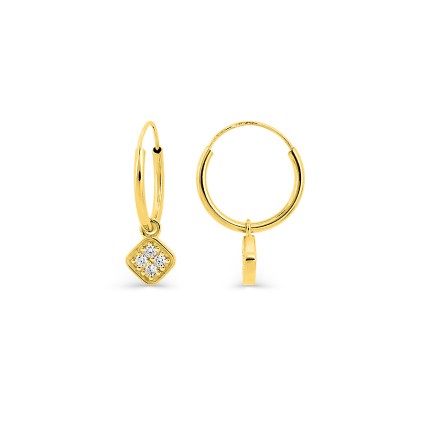 Aros de oro amarillo 9K con dijes motivo "rombo" y circonitas