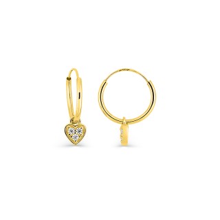 Aros de oro amarillo 9K con dije de "corazón" y circonitas