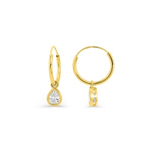 Aros de oro amarillo 9K con dije en forma de gota y circonitas