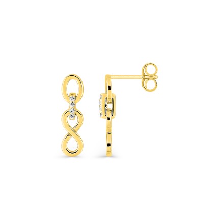 Pendientes infinito de oro amarillo 9K con circonitas 9 x 4 mm