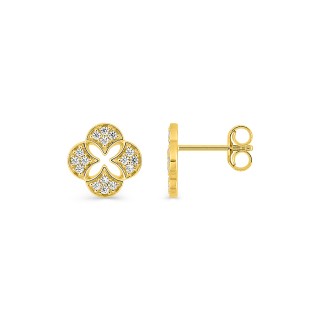 Brincos de ouro 9K com motivo de trevo decorados com zircónia branca